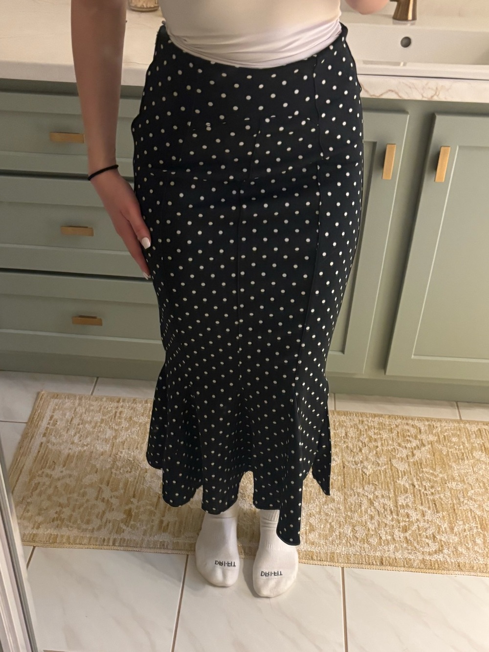 Black Polka Dot Midi Skirt
